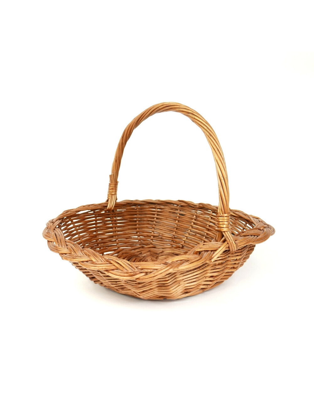 Vintage Wicker Gathering Basket Braided Woven Harvest Handle Mid-Century 12"
